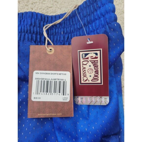 NWT Men's Blue New Jersey NETS Hardwood Classic 1990/91 Swingman Shorts Large - Picture 4 of 13